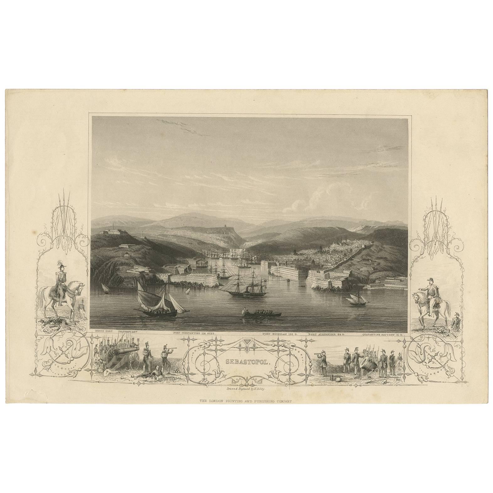 Antiker Druck der Bucht von Sebastopol von H. Bibby, 1857 im Angebot