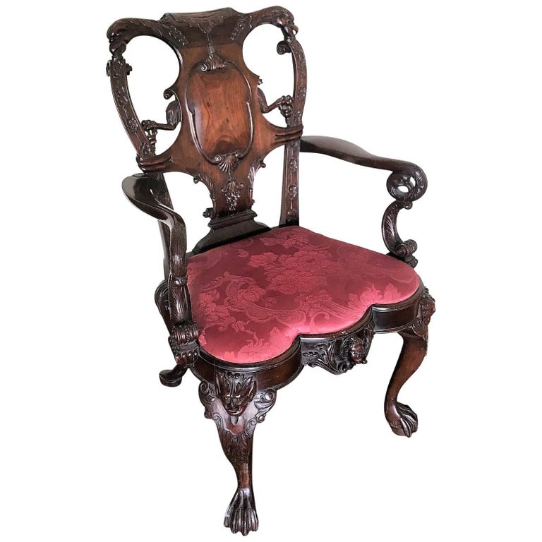 Antique Chippendale Style Mahogany Armchair, 19th Century For Sale at
