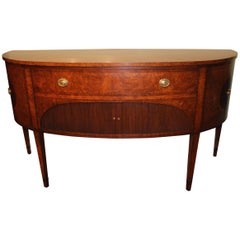 Demilune Mahogany Sideboard or Server with Burled Walnut and Tambour Doors
