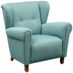Vintage 1950s, Wing Chair, Completely Restaured, Turquoise
