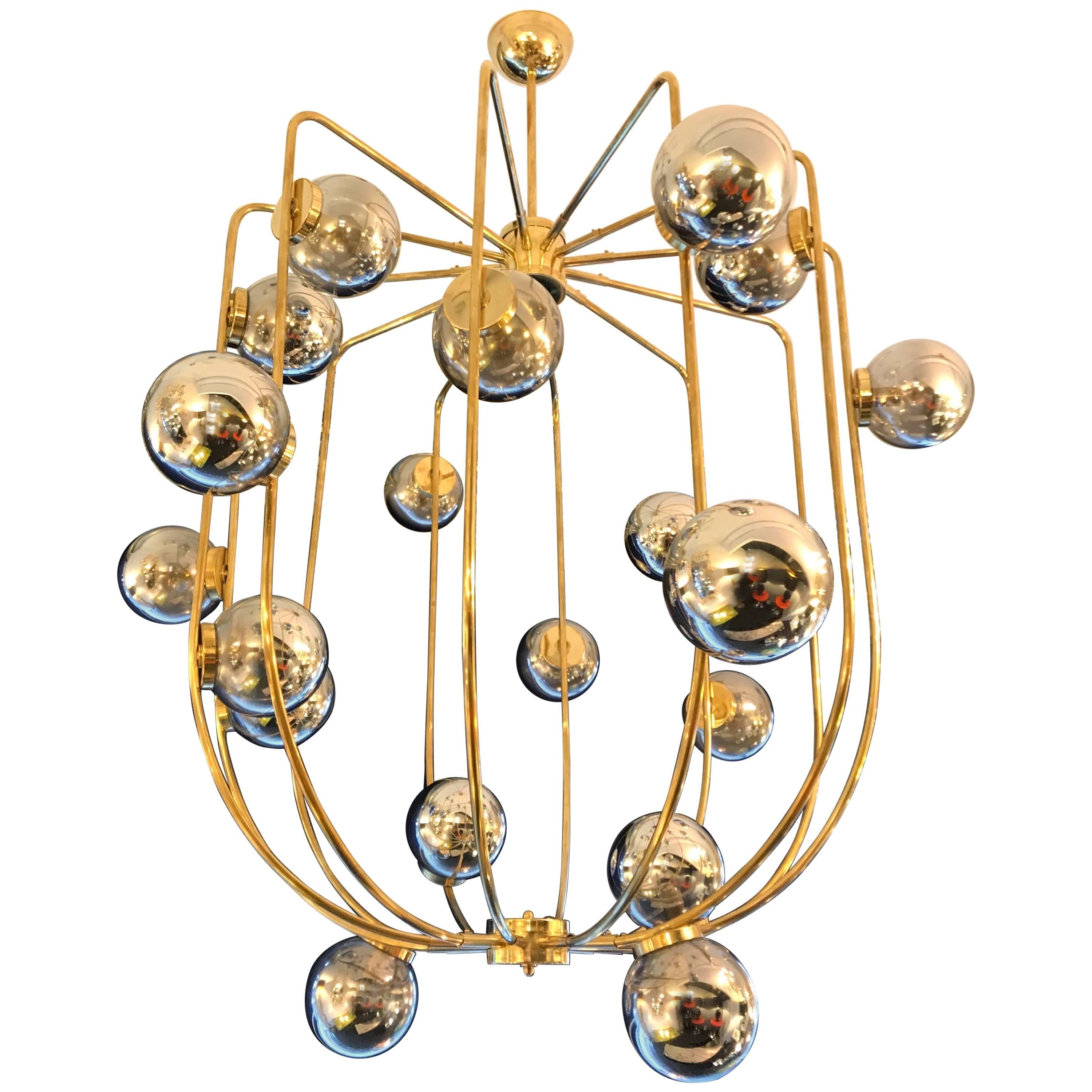 Contemporary Chandelier Brass Cage. Italy