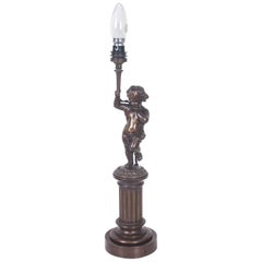 Early 20th Century French Patinated Bronze Cherub Table Lamp