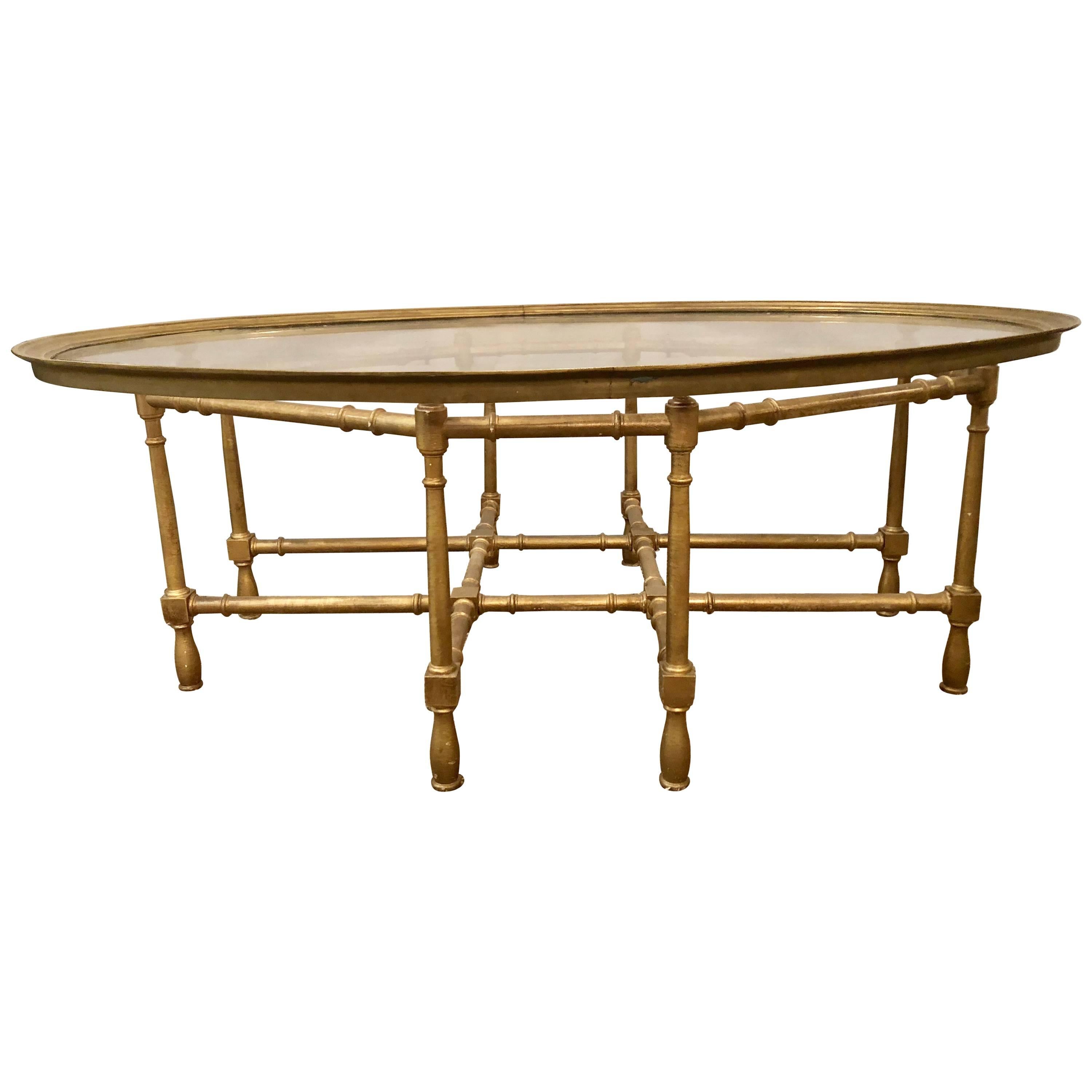 Faux Bamboo Glass Top Coffee or Low Table Probably by Baker Furniture Company