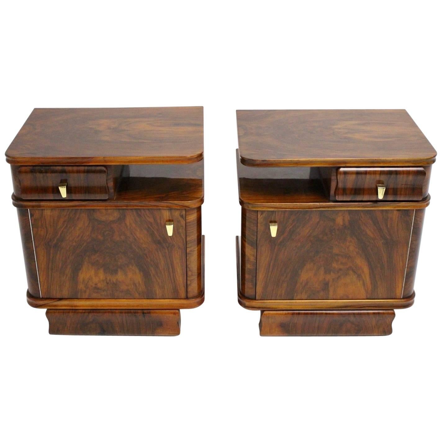Art Deco Vintage Brown Walnut Nightstands or Small Chests Austria, 1930s