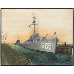 Original Watercolor of the USS Haraden a World War II Destroyer