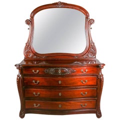 Vintage Horner Bros. Carved Mahogany Bow-Front Dresser with Mirror, 20th Century