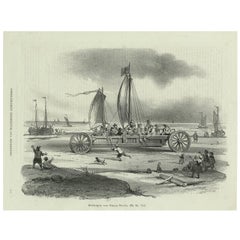 Antique Print of the Sailing Wagon of Simon Stevin, circa 1858