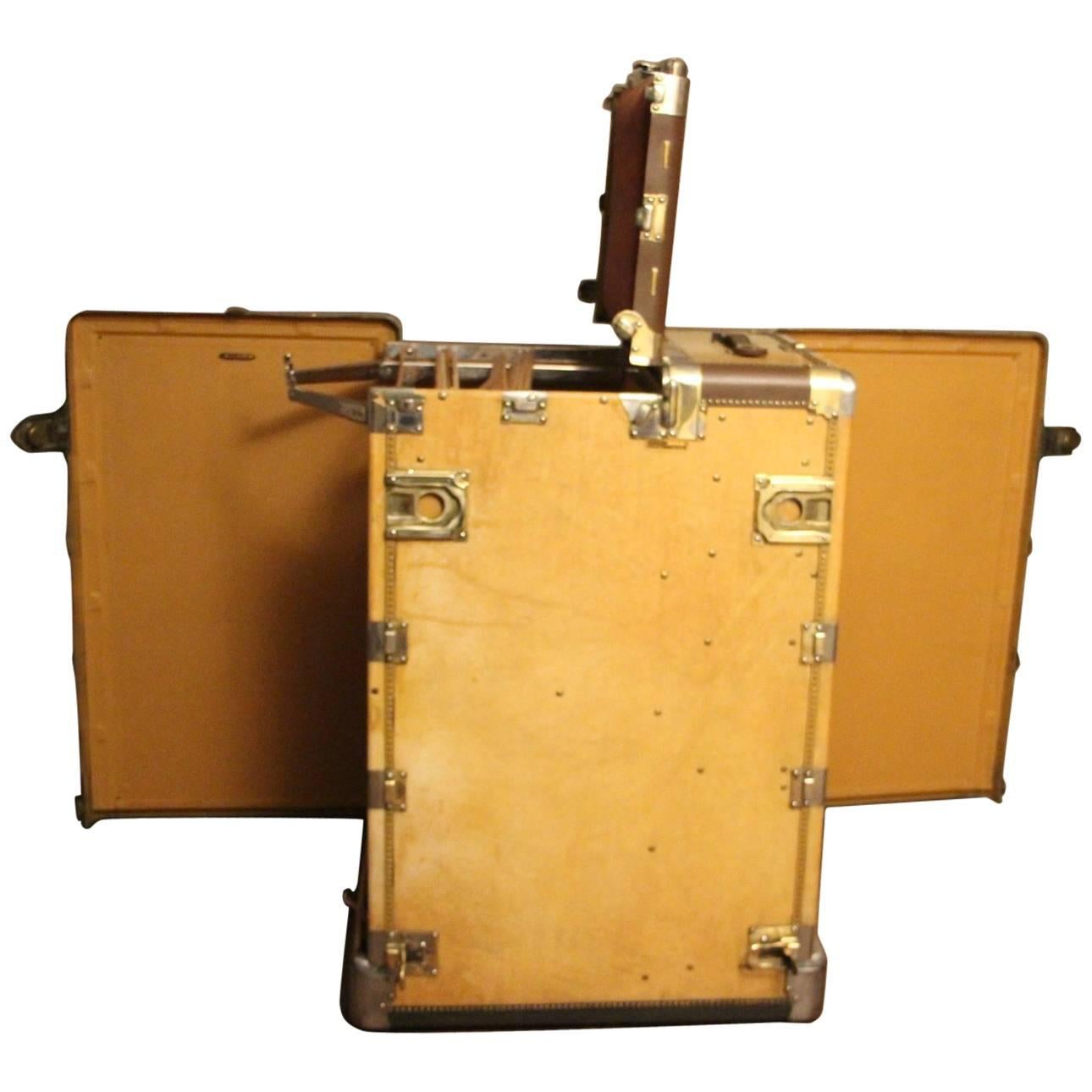 1930s Hartmann Beige Leather Turntable Wardrobe Fitted Steamer Trunk