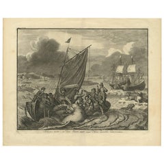 Grabado antiguo del viaje por mar a Nova Zembla, Rusia, hacia 1730
