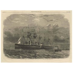 Antique Print of the 'Great Eastern' Leaving Southampton Water for New York