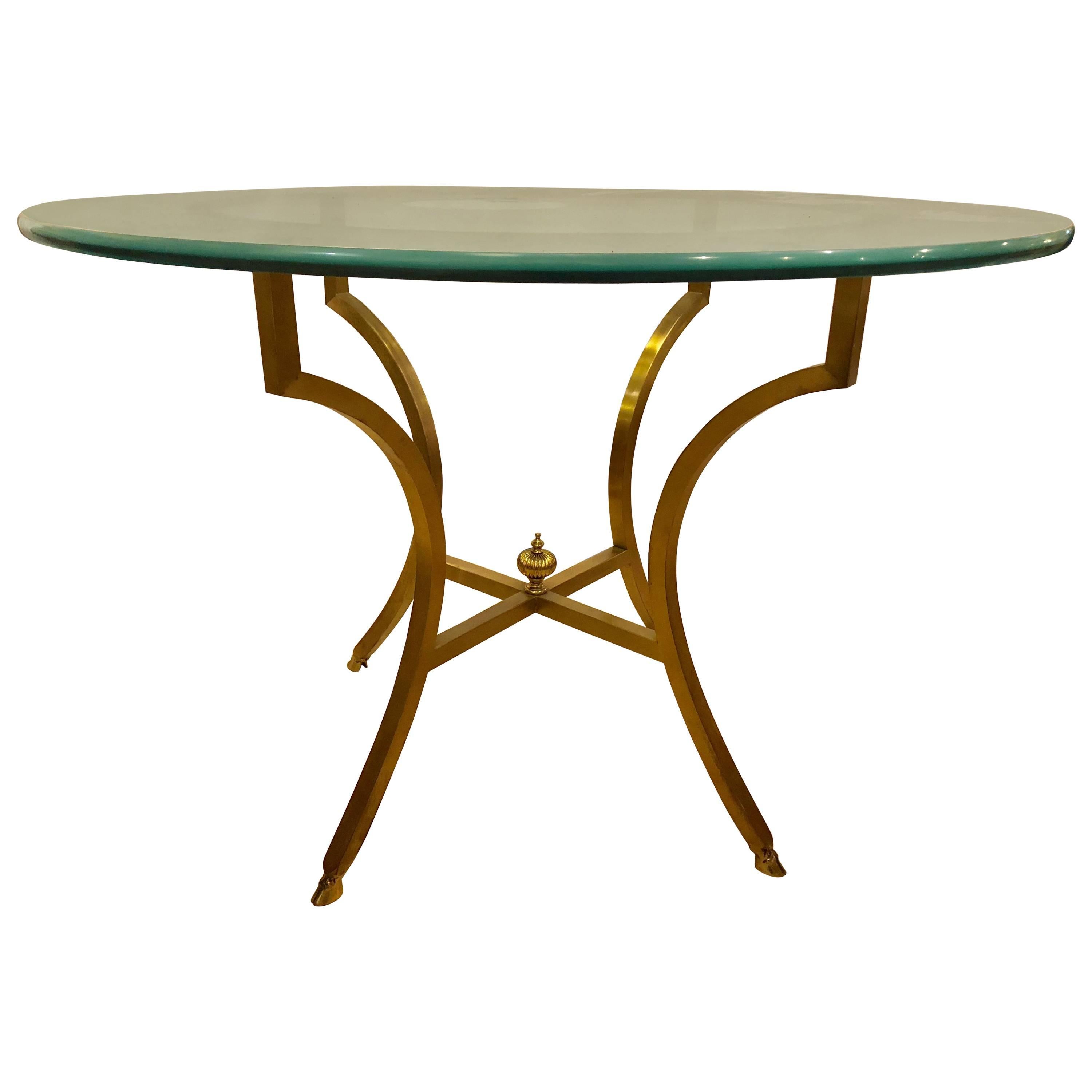 Hollywood Regency Style Glass Top Bronze Based Center Table or Dining Table