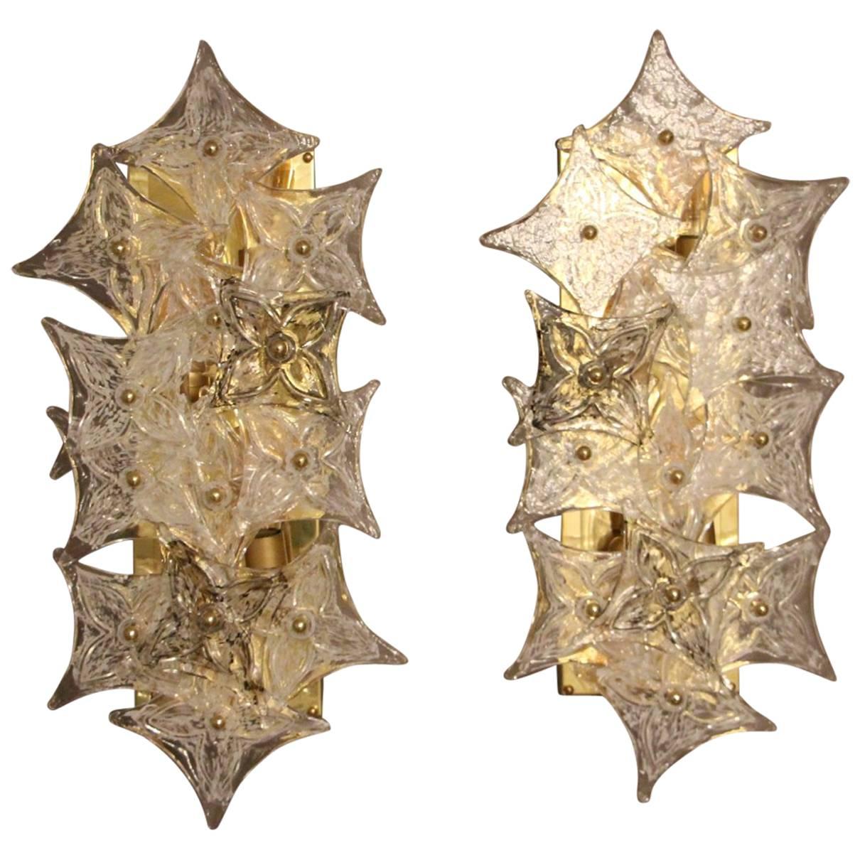 Pair of Sconces in Murano Glass Plaques in the Style of Barovier