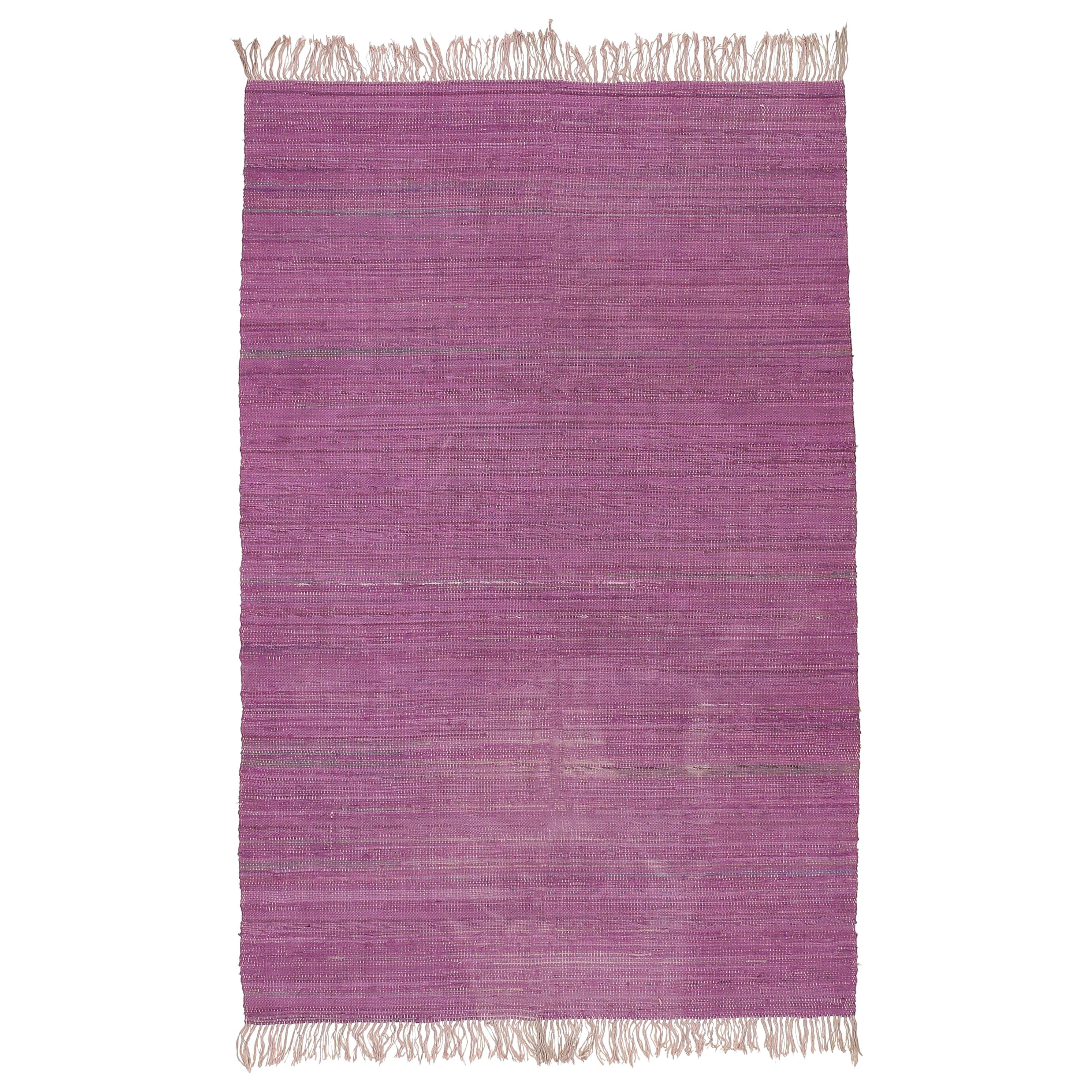 Vintage Minimalist  Berber Monochrome Purple Kilim Rug For Sale