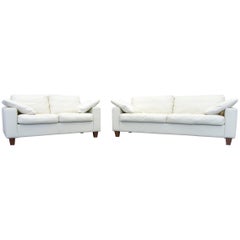 Used Machalke Designer Sofa Set Leather Crème Beige Three-Seat Couch Modern