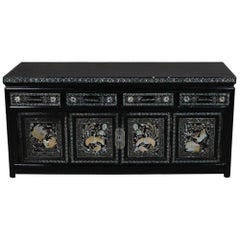 Asian Style Ebonized and Mother-of-Pearl Inlaid Tabletop Credenza, 20th Century
