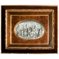 Cast High Relief Gothic Village Scene in Gilt and Burl Frame, 19th Century