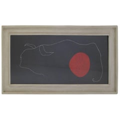 Dramatic Abstract Black and Red Rendition of a Bull Lithograph after Joan Miro