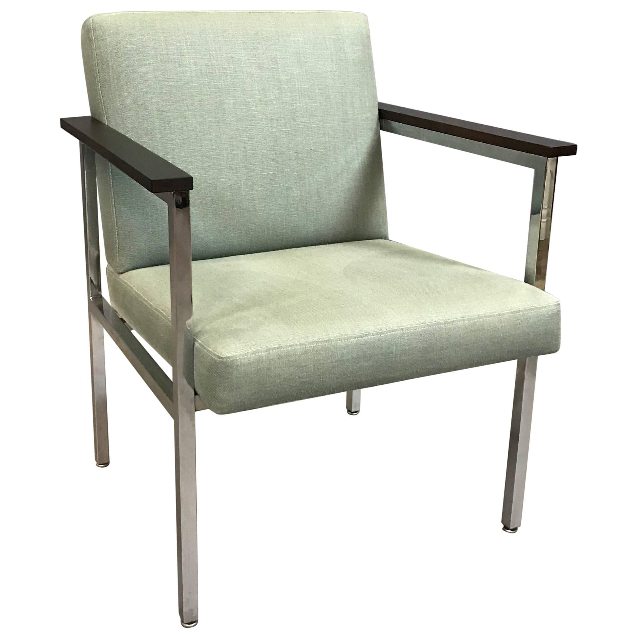 Mid-Century Modern Upholstered Chrome Armchair