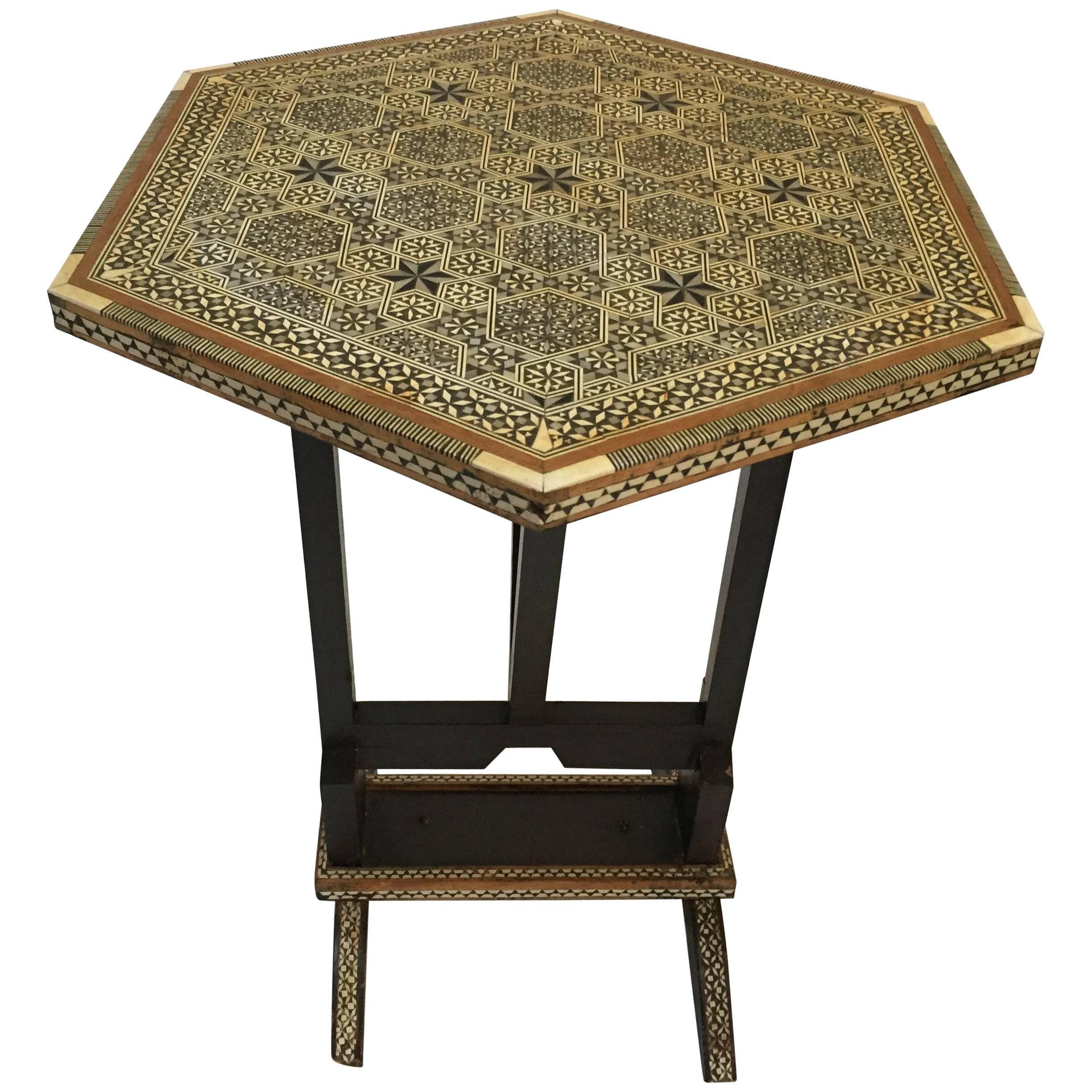 Middle Eastern Egyptian Octagonal Side Tilt Top Table Inlaid Marquetry