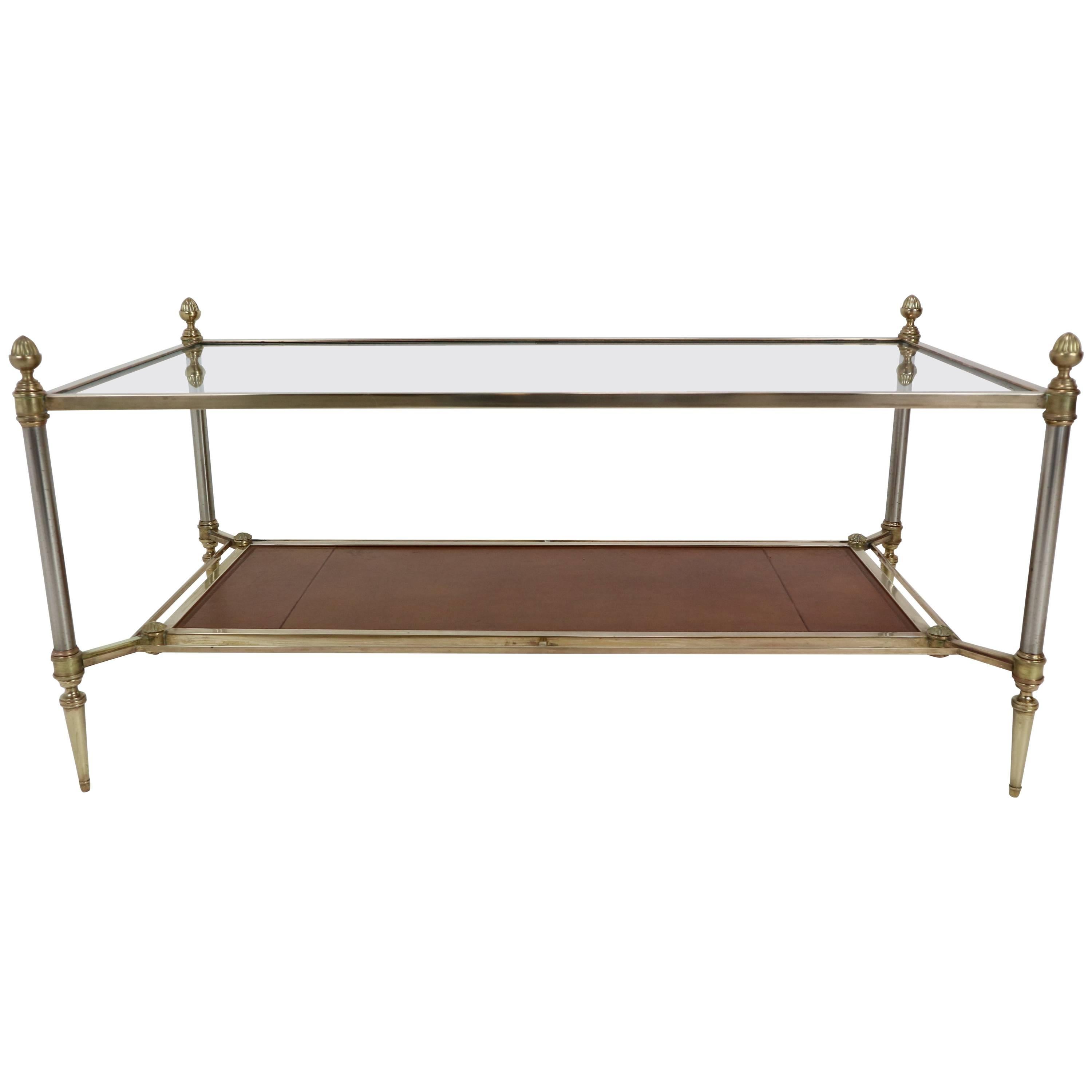 Maison Jansen Bronze, Brass and Leather Neoclassical Coffee Table