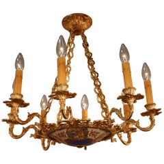 French Bronze and Porcelain Chandelier