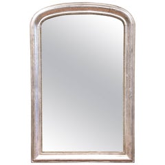 19th Century French Louis Philippe Curved Silver Leaf Mirror with Greek Motif