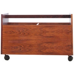 Mid-Century Modern Scandinavian Vinyl Record Rack on Wheels in Rosewood