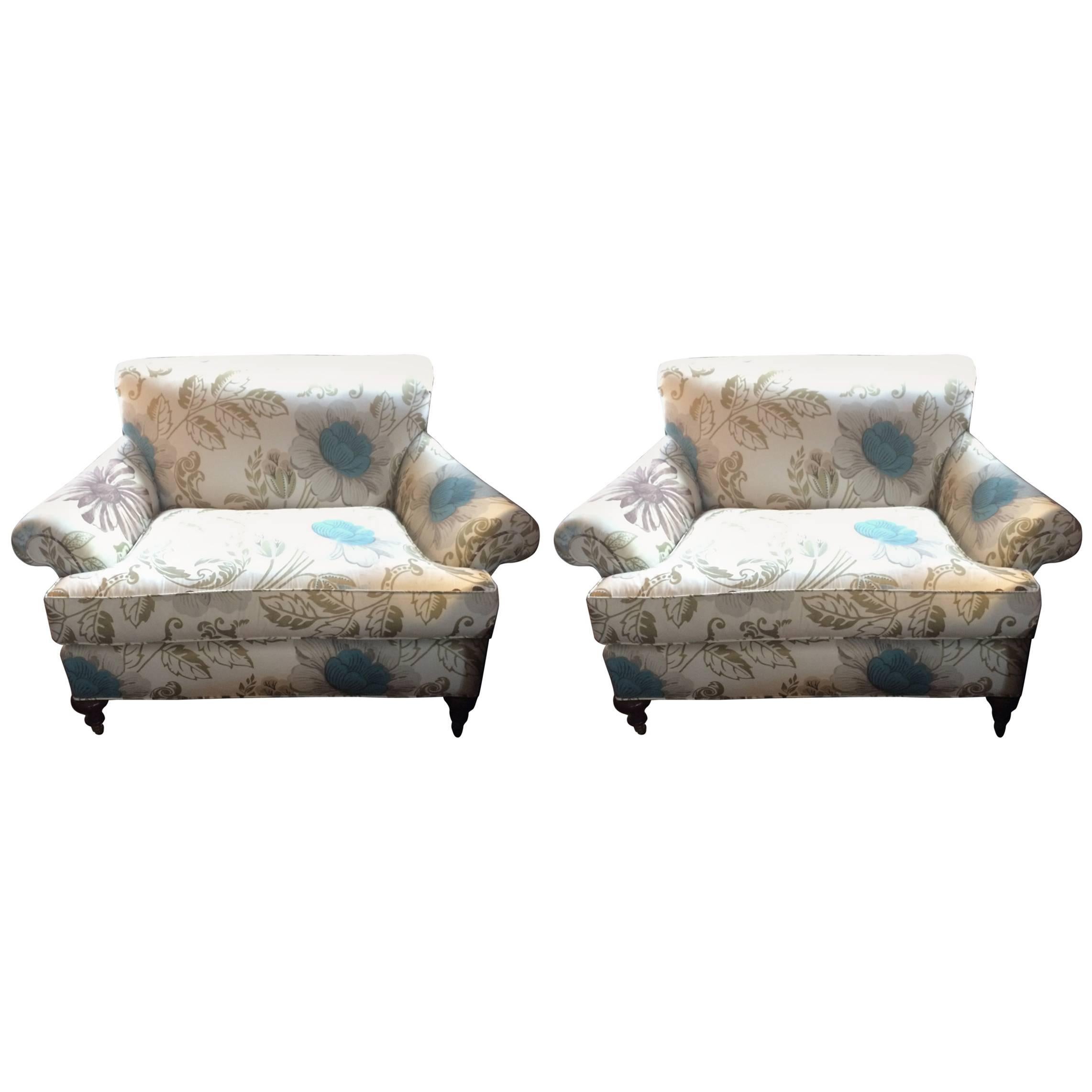 Luxurious Pair of Oversized English Style Upholstered Chairs