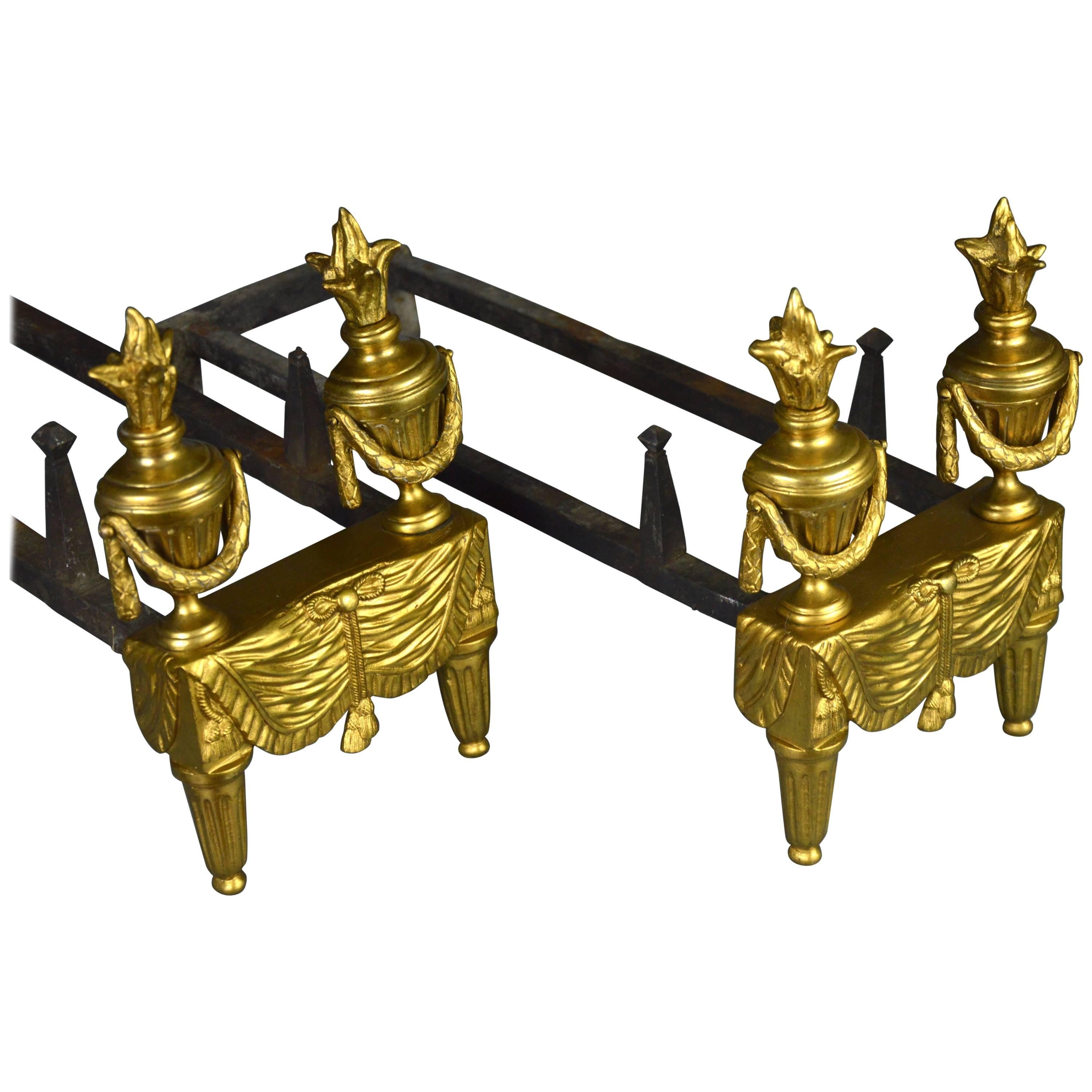 Pair of Antique French Gilt Bronze Andirons in a Style of Louis XVI 19th Century