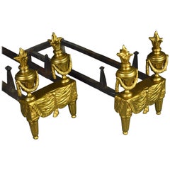 Pair of Antique French Gilt Bronze Andirons in a Style of Louis XVI 19th Century