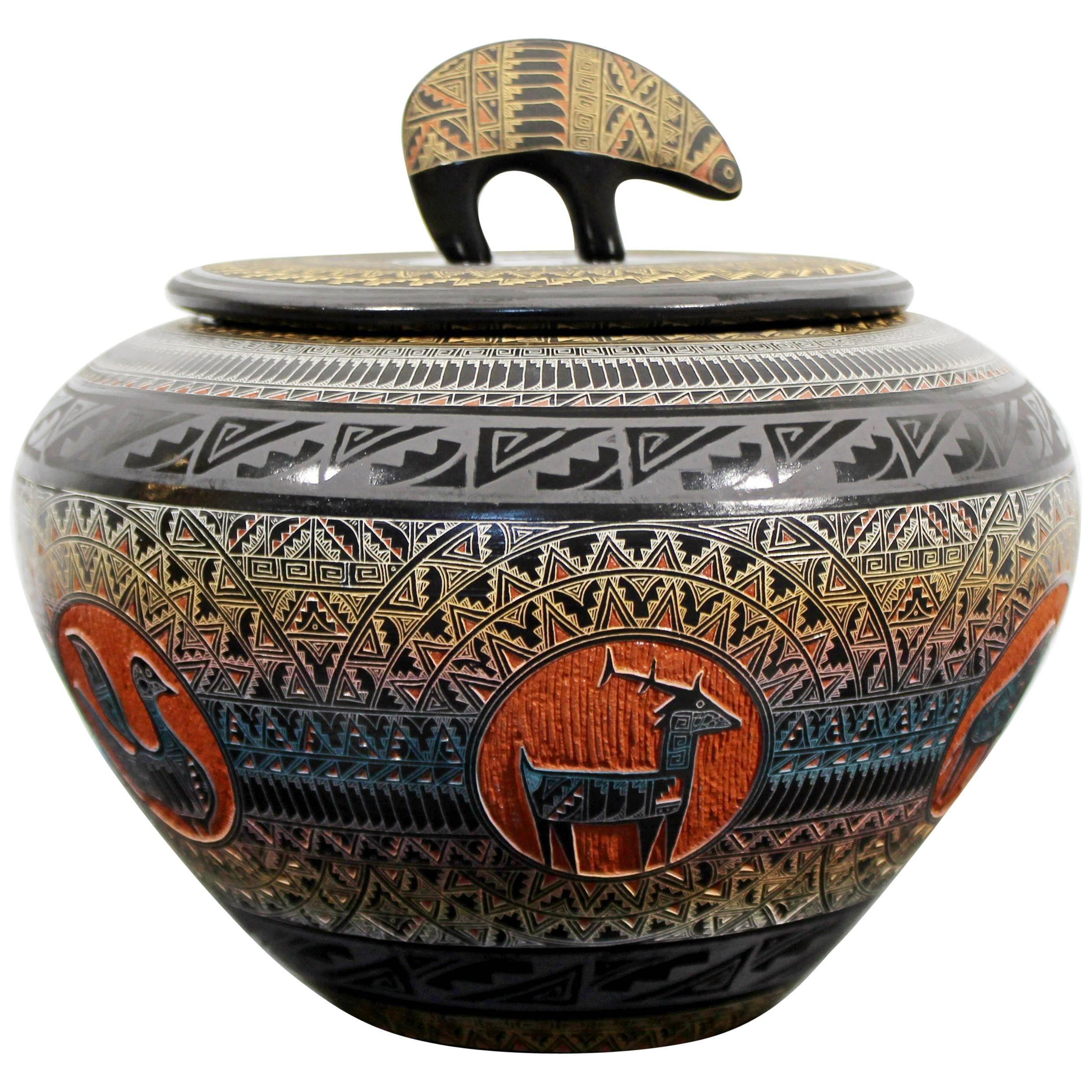 Marvin Blackmore Geo Series New Mexico Ceramic Lidded Vessel Pottery Bowl