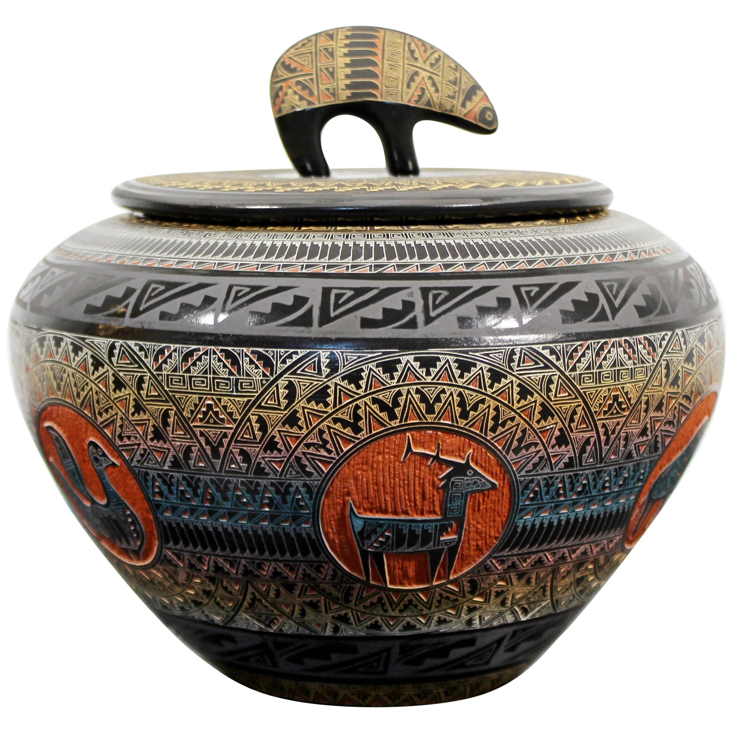 Marvin Blackmore Geo Series New Mexico Ceramic Lidded Vessel Pottery Bowl For Sale at 1stDibs