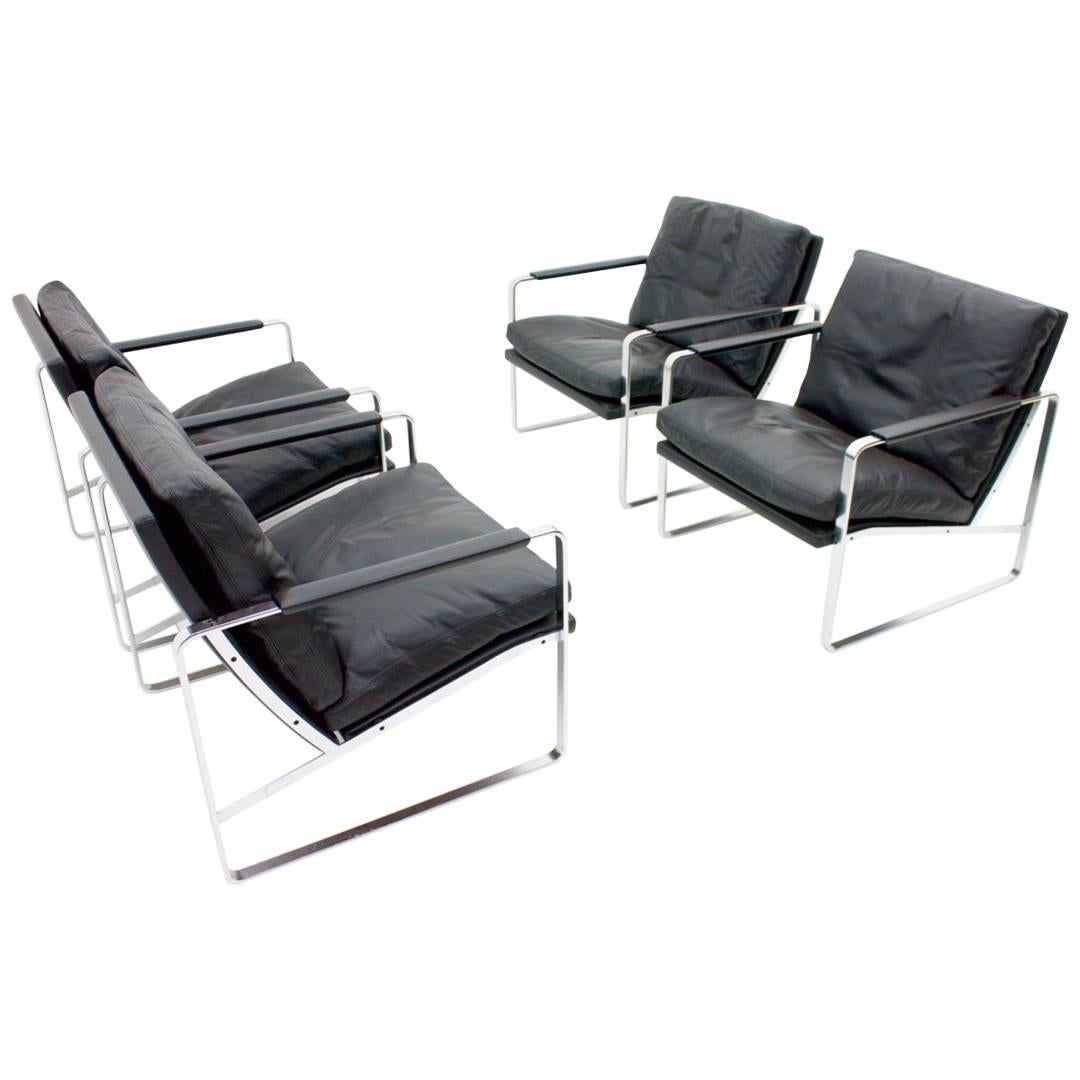 Set of Four Preben Fabricius Lounge Chairs in Black Leather by Walter Knoll 1972 For Sale