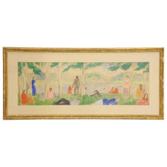 Watercolor by Abraham Walkowitz, Title Bathers on Grassy Shore, circa 1920-1925