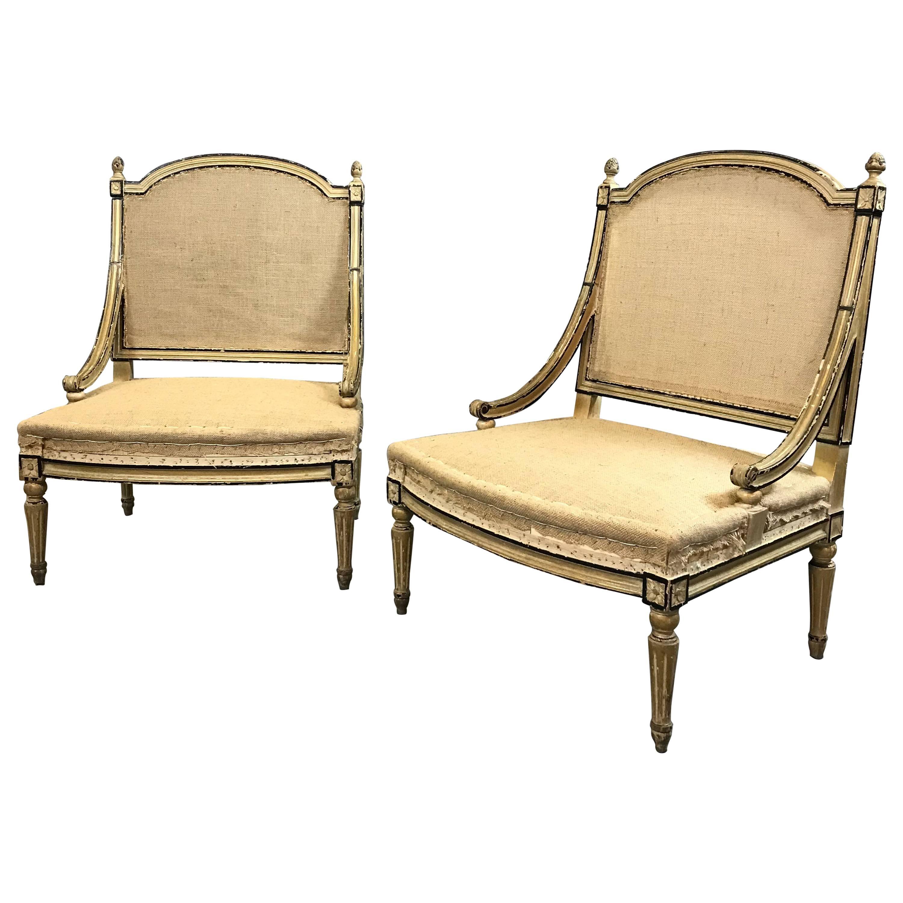 Pair of Gilt Mahogany Louis XVI Bergère Chairs