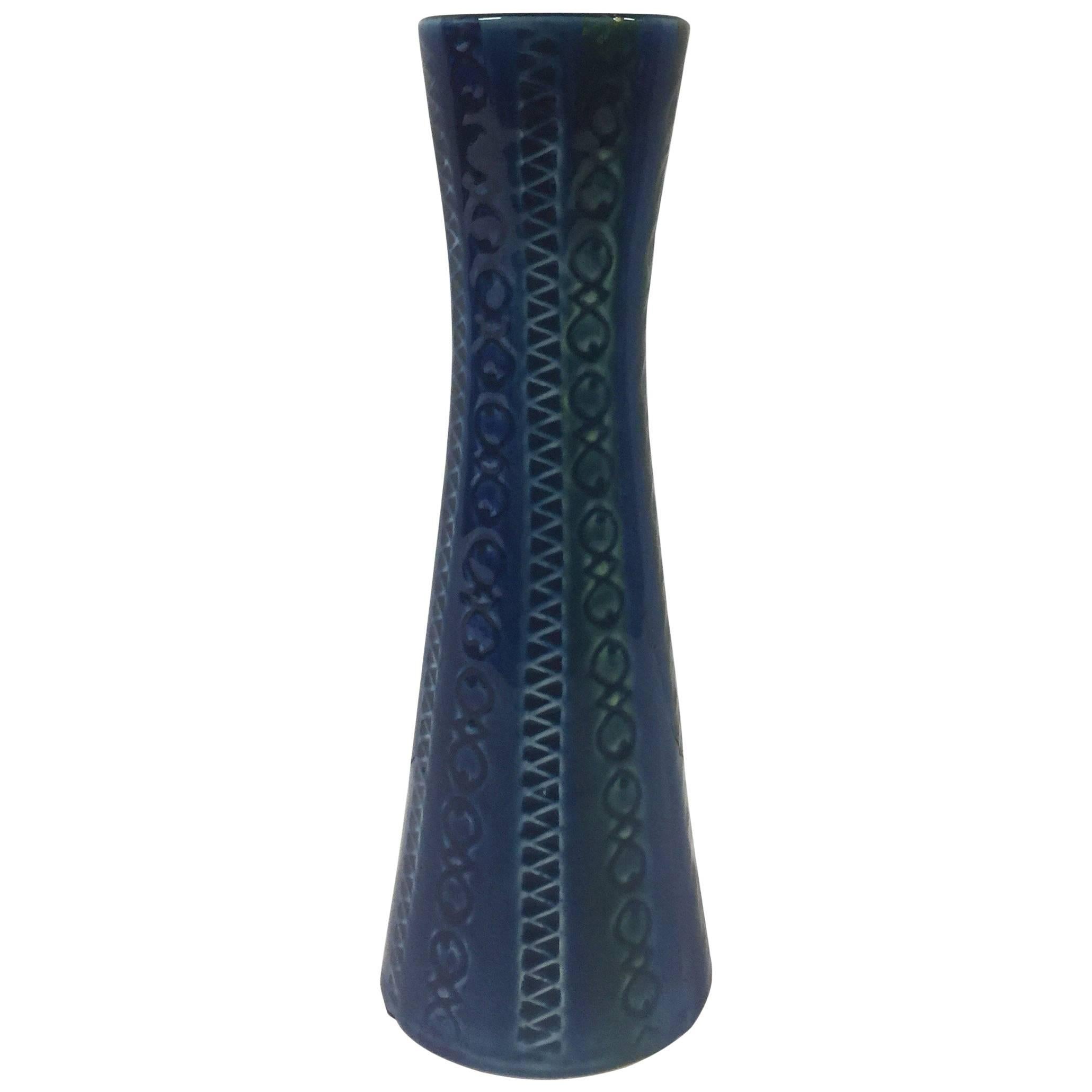 Blue and Black Sgrafitto Bud Vase by Bitossi for Raymor