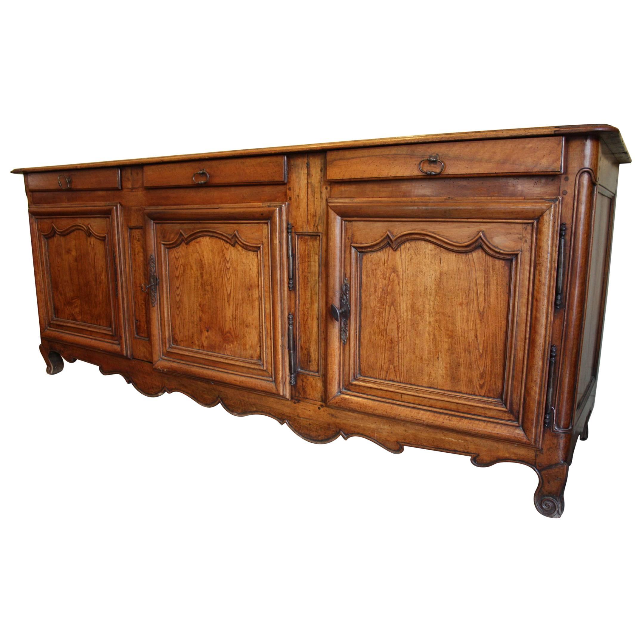 French, 19th Century Provencal Long Walnut Enfilade Buffet