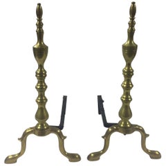Vintage 1940s Traditional Polished Brass Andirons