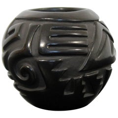 Used Contemporary Santa Clara Pottery Linda Cain Small Vessel Black Vase, 1989