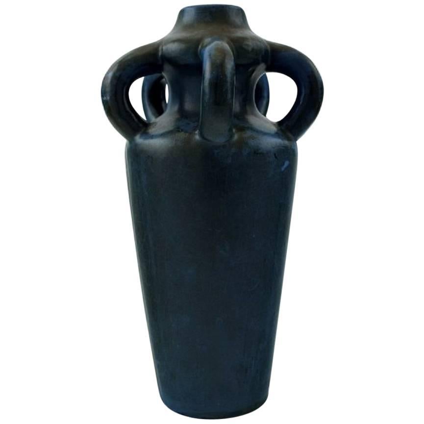 Höganäs Ceramic Vase, Beautiful Dark Blue Glaze, Sweden, 1920s
