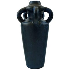 Höganäs Ceramic Vase, Beautiful Dark Blue Glaze, Sweden, 1920s