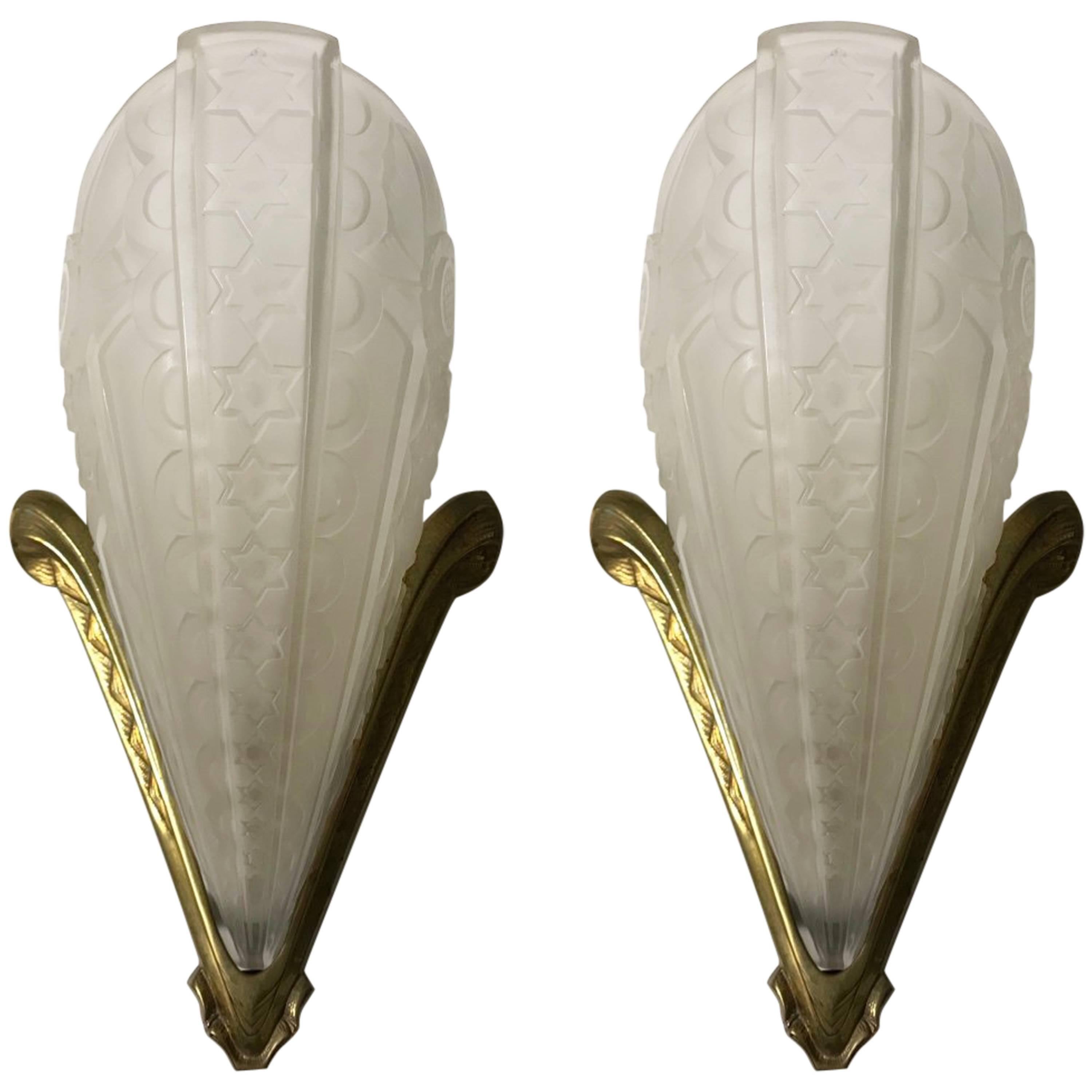 Pair of French Art Deco Wall Sconces Signed by Donna Paris