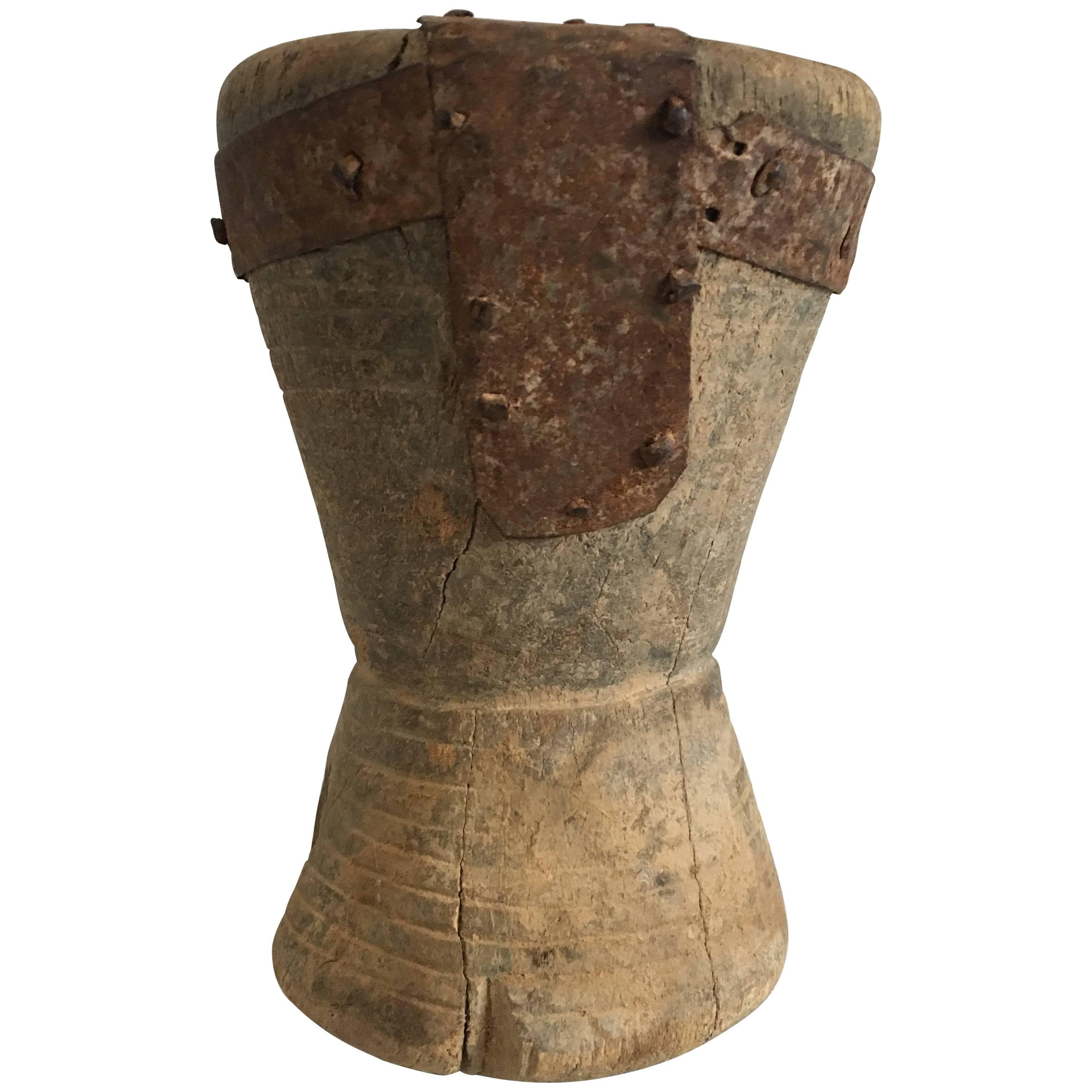 19th Century Small Wooden/Metal Mortar from Yemen/Saudi Border For Sale