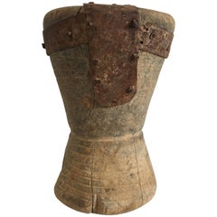 Antique 19th Century Small Wooden/Metal Mortar from Yemen/Saudi Border