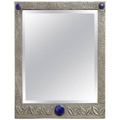 English Arts and Crafts Hammered Pewter Mirror