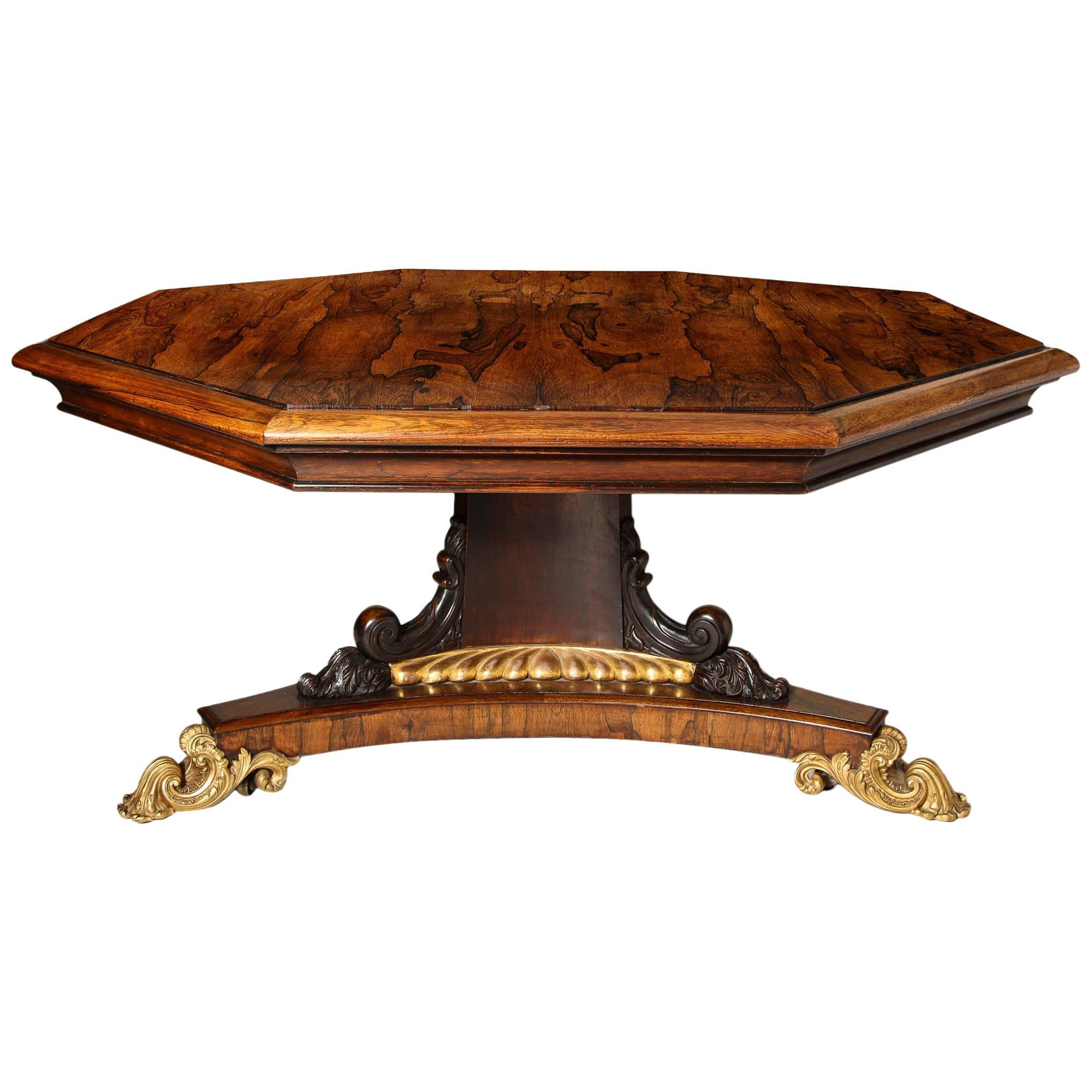 Regency Gilt Bronze-Mounted Rosewood Octagonal Centre Table