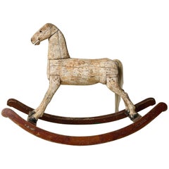Sculptural Folk Art Rocking Horse in Original Chalk White Surface