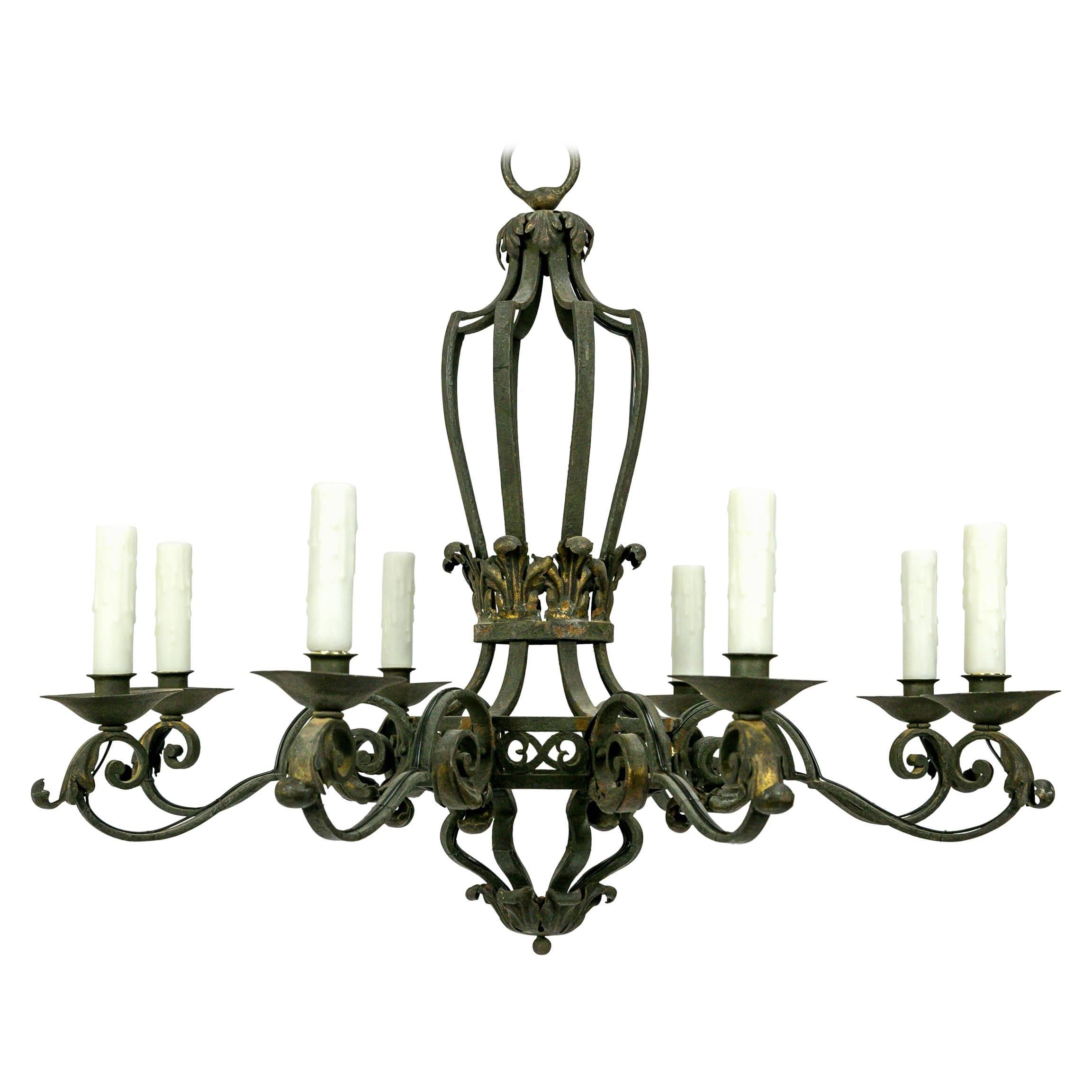 French Hand-Forged Iron Chandelier