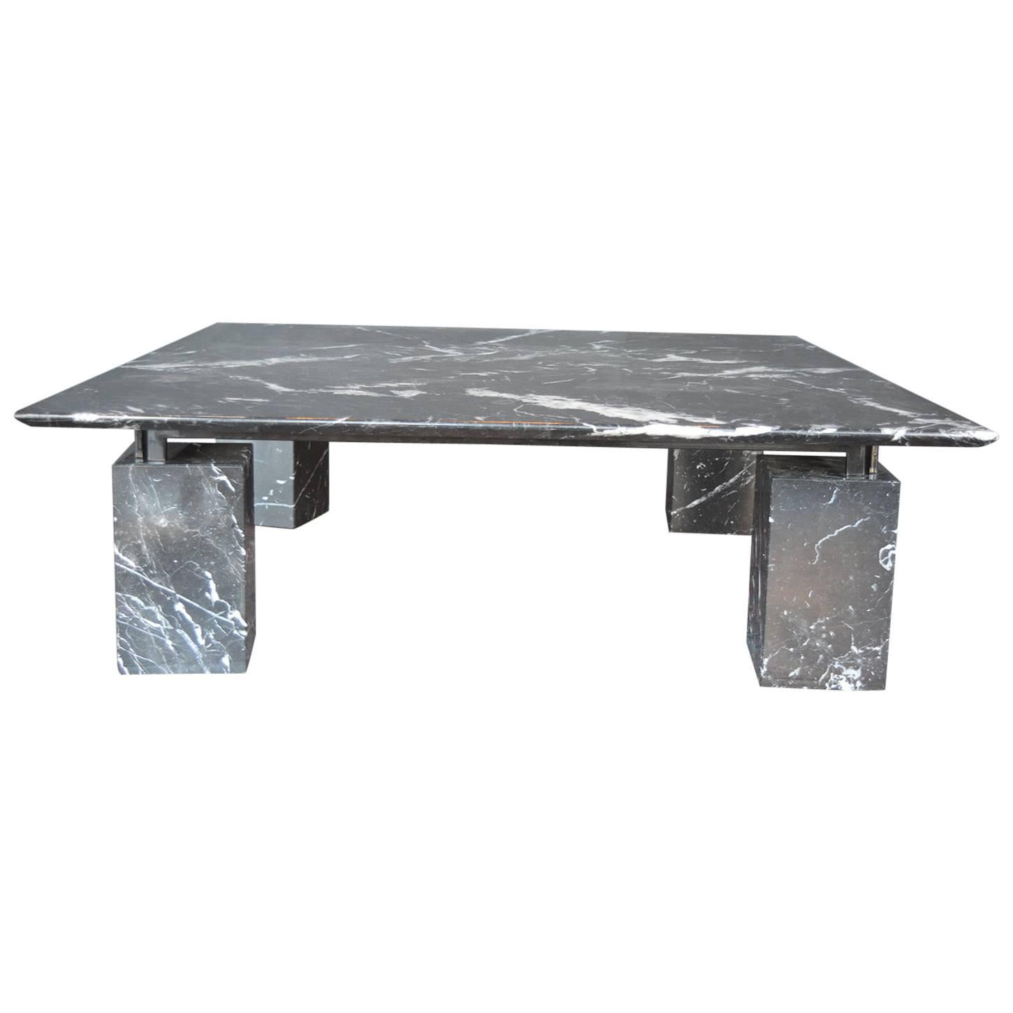 Black Marble Coffee Table in the Style of Angelo Mangiarotti
