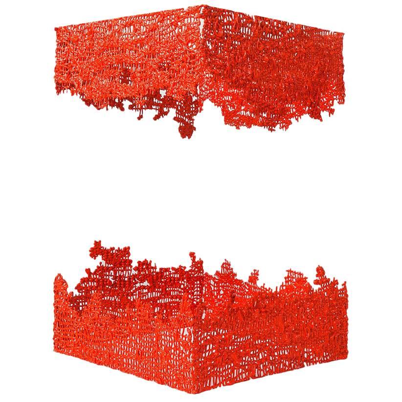 Contemporary Metal Cast Sculpture, Orange Red Cast by Mimi Jung For Sale